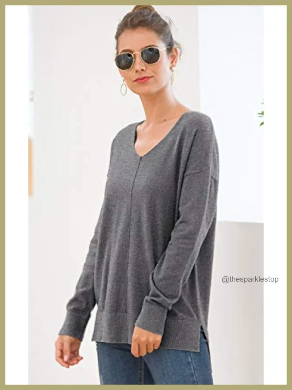 Women's V-Neck Batwing Sleeve Sweater Pullover Lightweight Knit